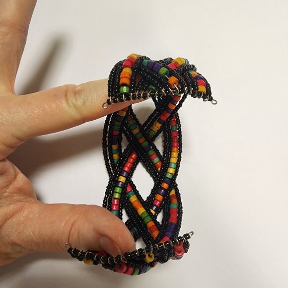 Beaded twist hinged bracelet unmarked jb - Picture 5 of 9